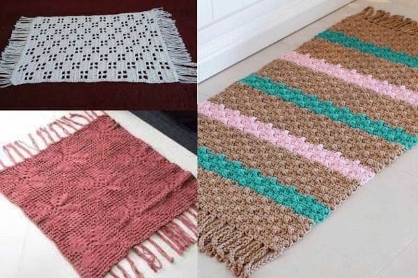 square crochet rug with fringes 